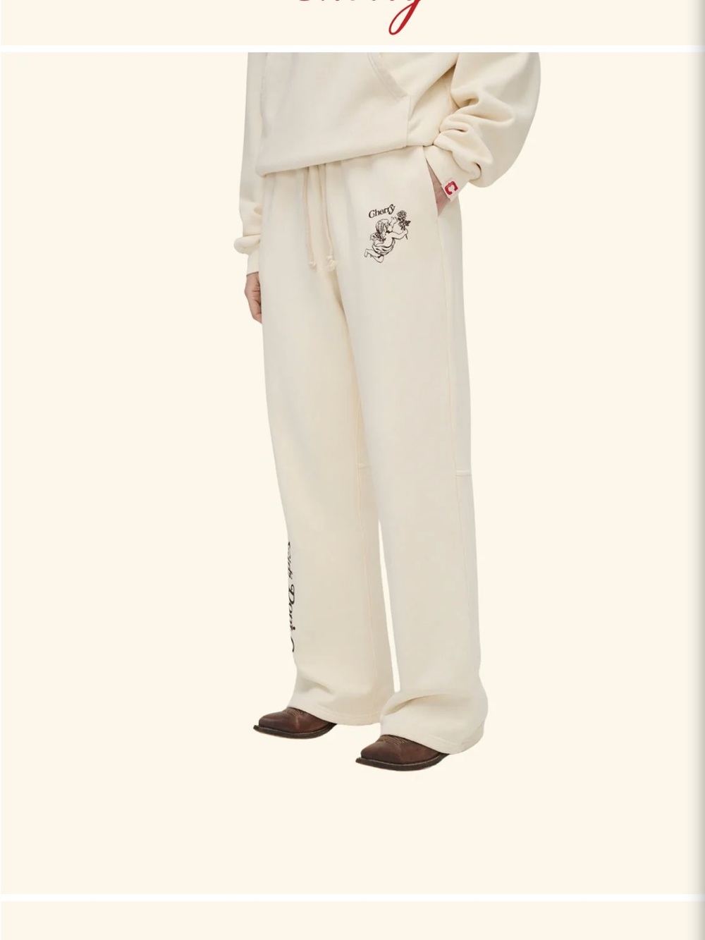 Cherry LA Cream Wide Leg Sweatpants with Brown Graphic